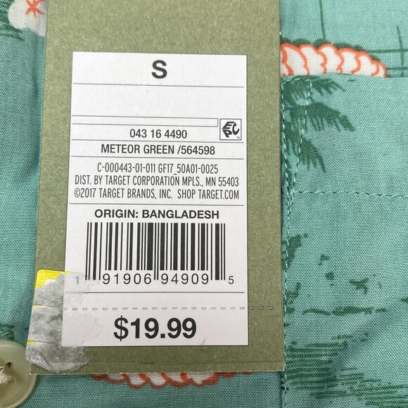 Goodiellow & Co Hawaiian Shirt Men S Meteor Green Guitars Standard Fit Button-Up - Picture 8 of 13